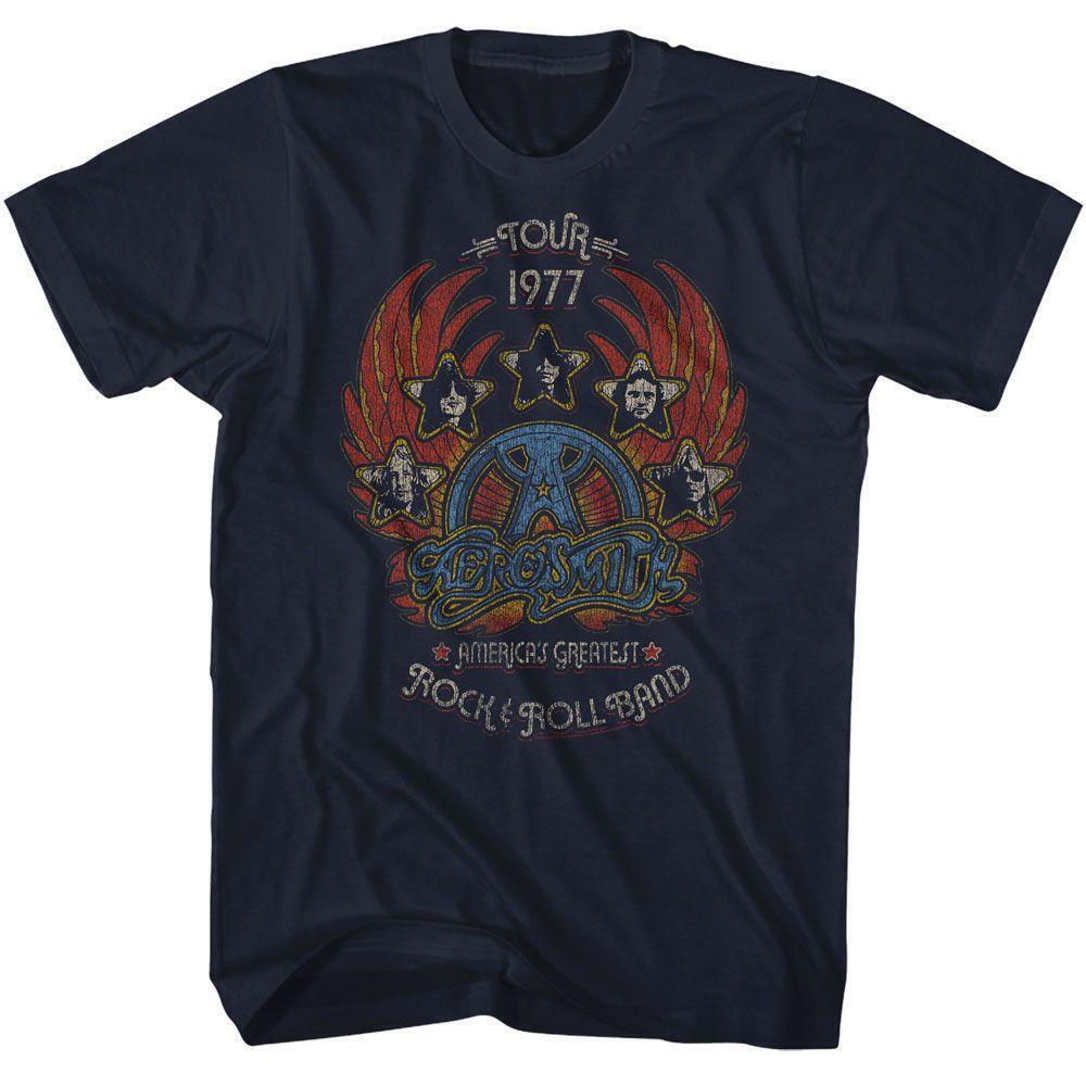 Aerosmith Tour 1977 Distressy Navy T Shirt